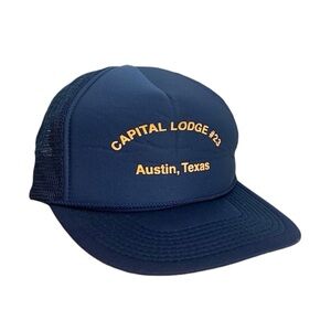 Vintage Capital Lodge 23 Austin TX Trucker Hat Navy Gold ATX